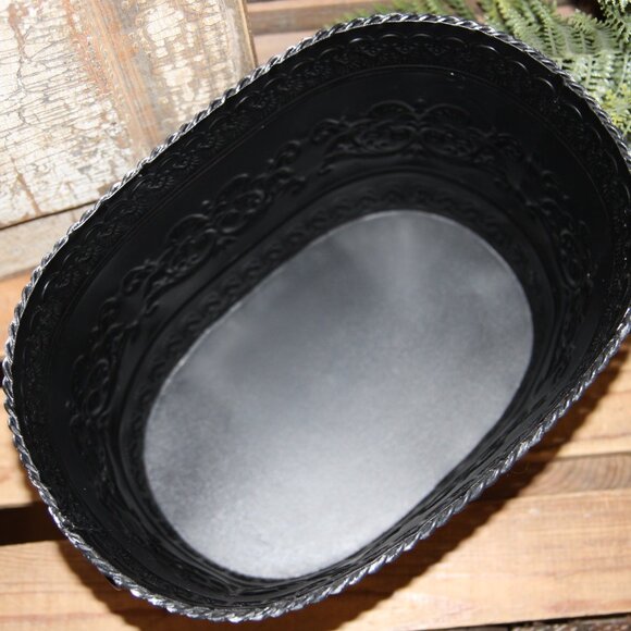 NEW Ornate Black & White French Country Gothic Halloween Metal Bucket w/Handles - Picture 6 of 9